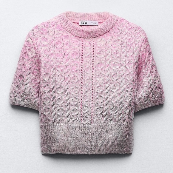 Zara Sweaters - NWT Zara Cable Knit Crop Swearer - Metallic Silver and Pink. Medium.